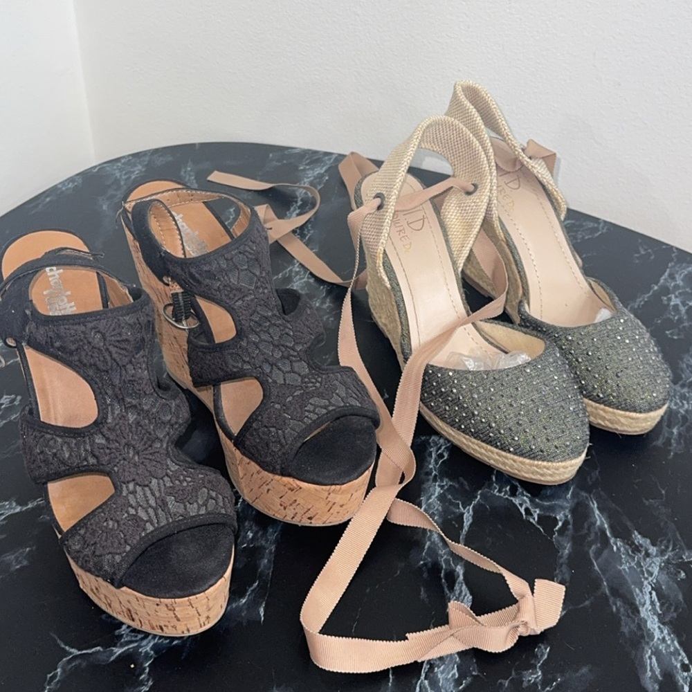 LOT OF 2 PAIRS Of Wedge Shoes Size 8 Glitter Beads Charlotte Russe Black / Gray